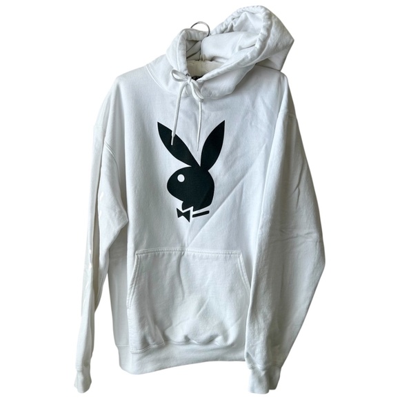 Playboy Hoodie Sweatshirt Long Sleeve White Black Logo Chest Size Medium